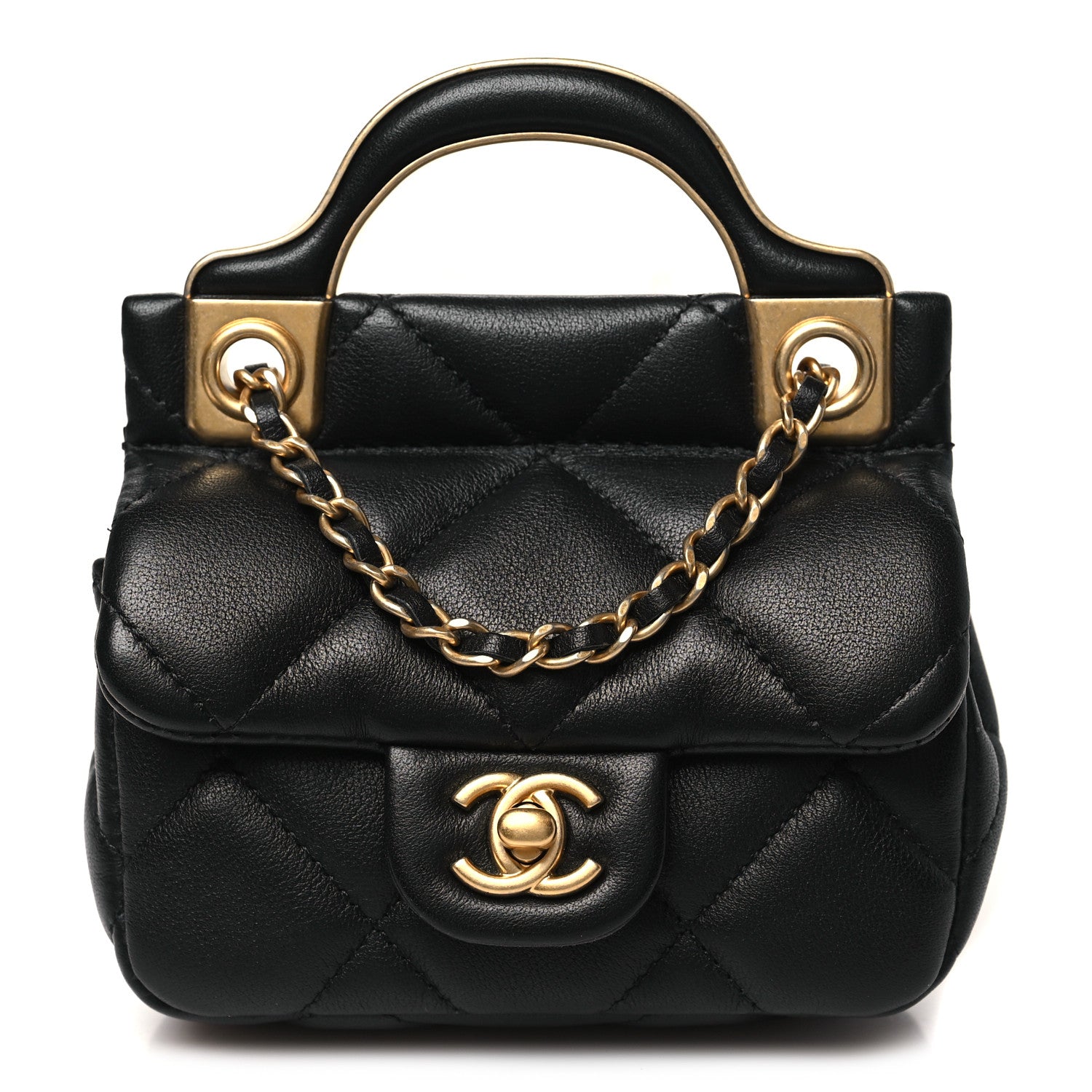 Chanel Calfskin Quilted Lady Handle Clutch With Chain Black 1 of 10