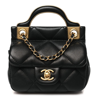 Chanel Calfskin Quilted Lady Handle Clutch With Chain Black 1 of 10