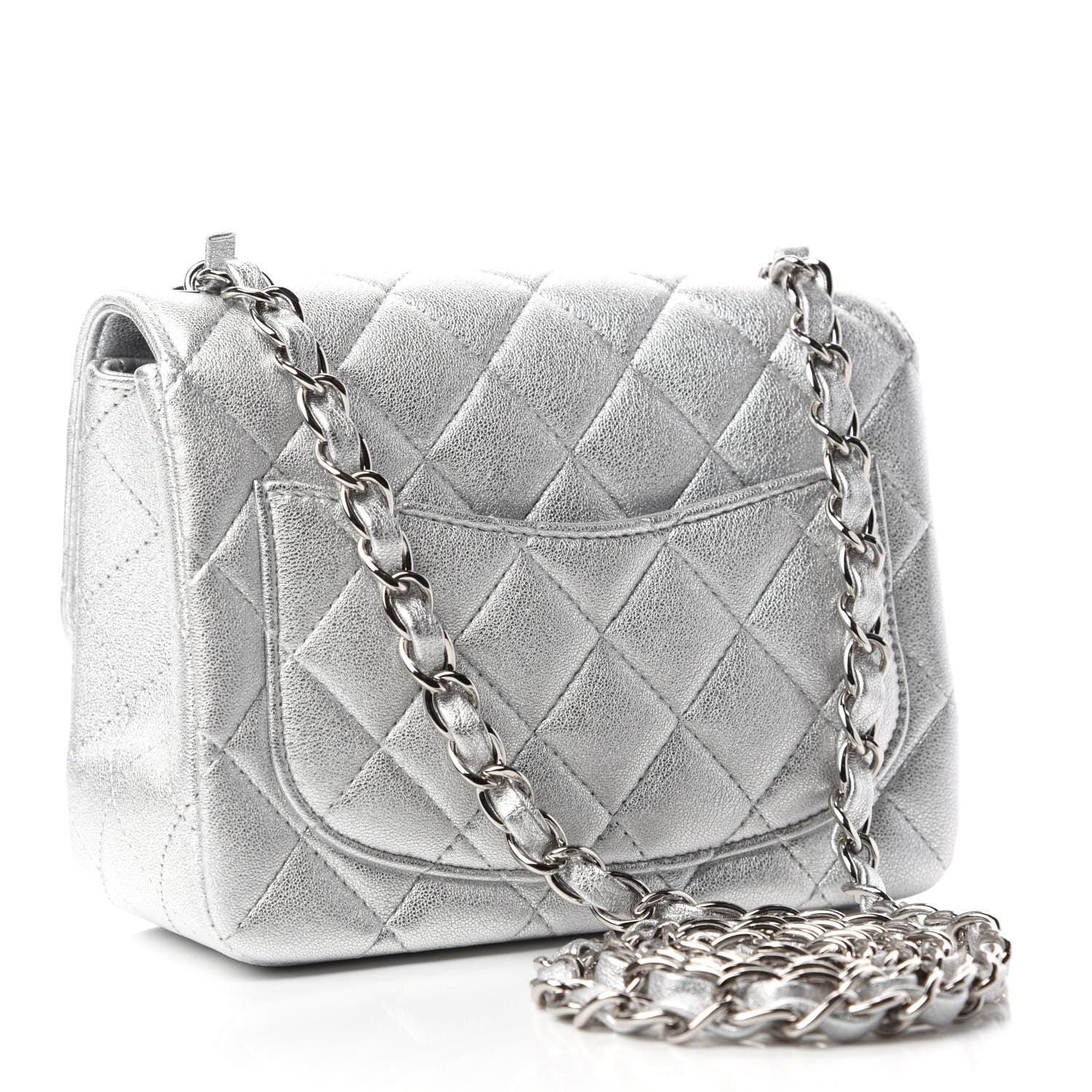Chanel Metallic Lambskin Quilted Mini Square Flap Silver 3 of 11