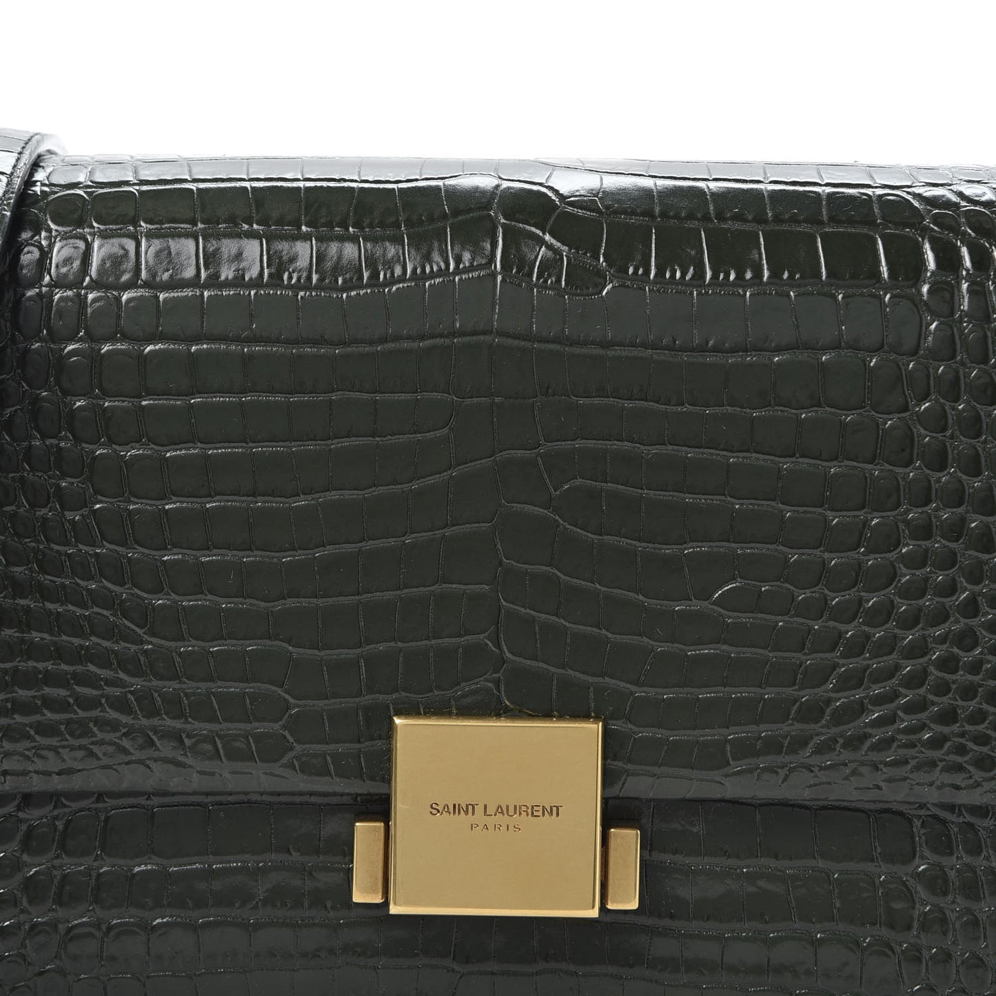 Calfskin Crocodile Embossed Medium Bellechasse Satchel Dark Green