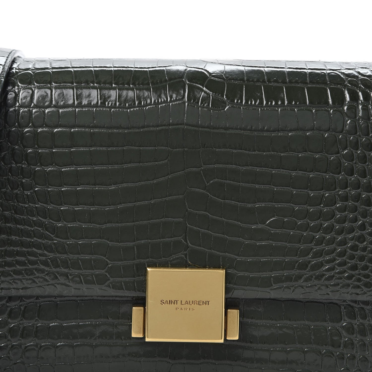 Saint Laurent Calfskin Crocodile Embossed Medium Bellechasse Satchel Dark Green 10 of 10