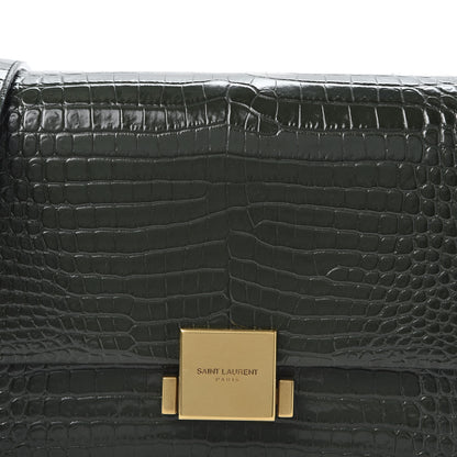 Saint Laurent Calfskin Crocodile Embossed Medium Bellechasse Satchel Dark Green 10 of 10