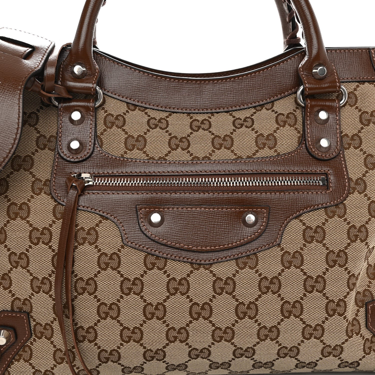 Balenciaga X GUCCI GG Monogram Azalea Calfskin Neo Classic Silver Hardware Medium City Beige Ebony Brown Sugar 8 of 10