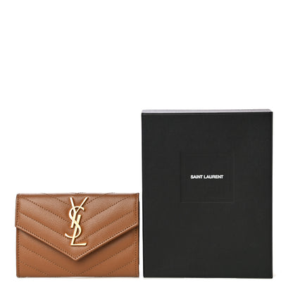Saint Laurent Grain De Poudre Matelasse Chevron Small Monogram Envelope Wallet Natural Dark 10 of 10