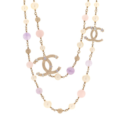 Chanel Crystal Pearl Beaded Star CC Necklace Gold Purple 1 of 5