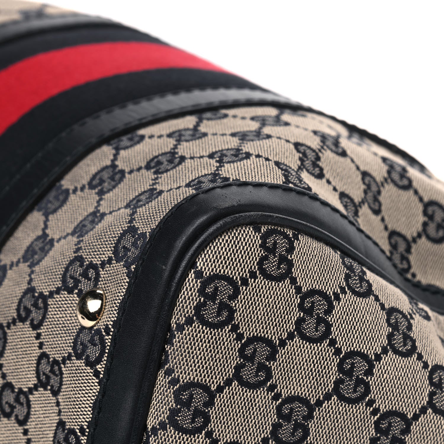Gucci Monogram Selleria Calfskin Vintage Web Medium Boston Beige Blue 11 of 14