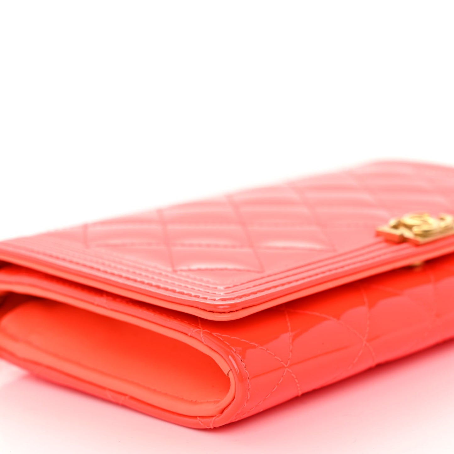 Patent Calfskin Quilted Boy Wallet on Removable Chain Orange