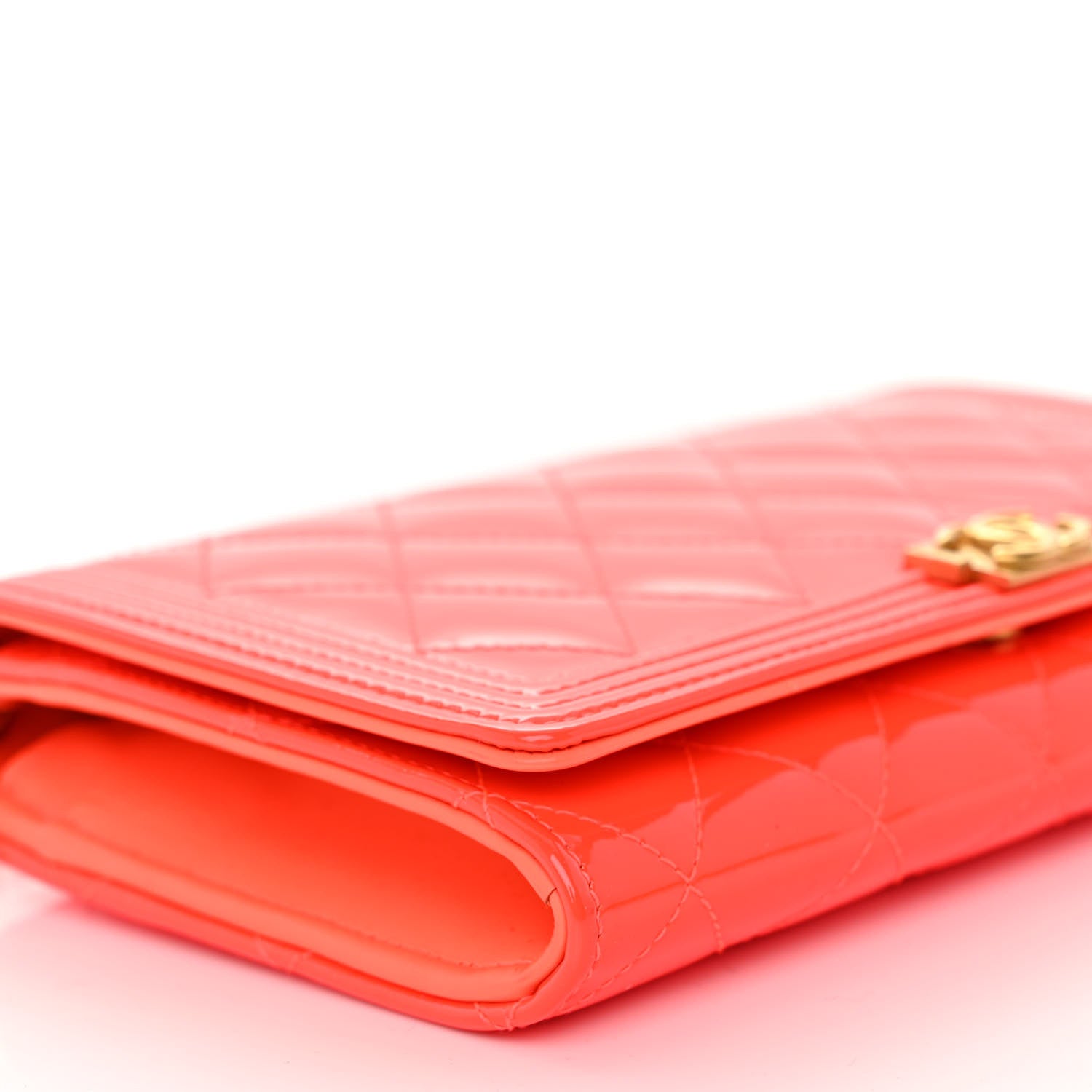 Chanel Patent Calfskin Quilted Boy Wallet on Removable Chain Orange 10 of 12