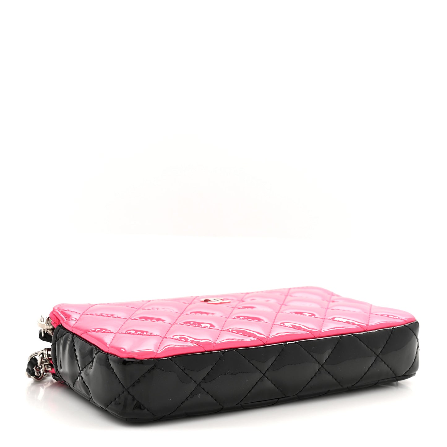 Patent Quilted Small Clutch With Chain Pink Black