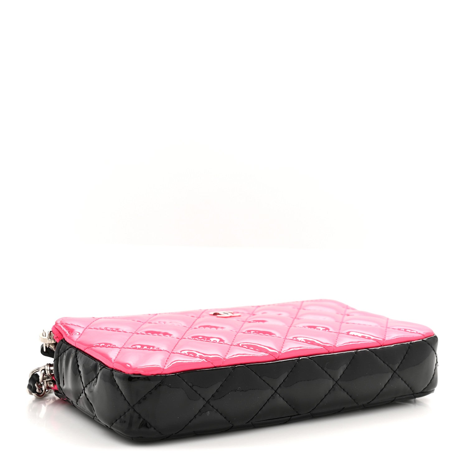 Chanel Patent Quilted Small Clutch With Chain Pink Black 4 of 11