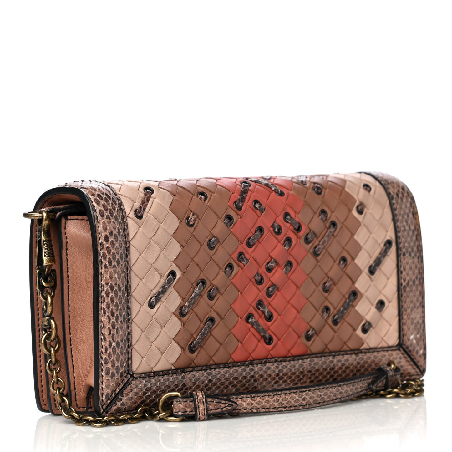 Nappa Ayers Intrecciato Club Stitch Knot Clutch Corallo Cream Mink