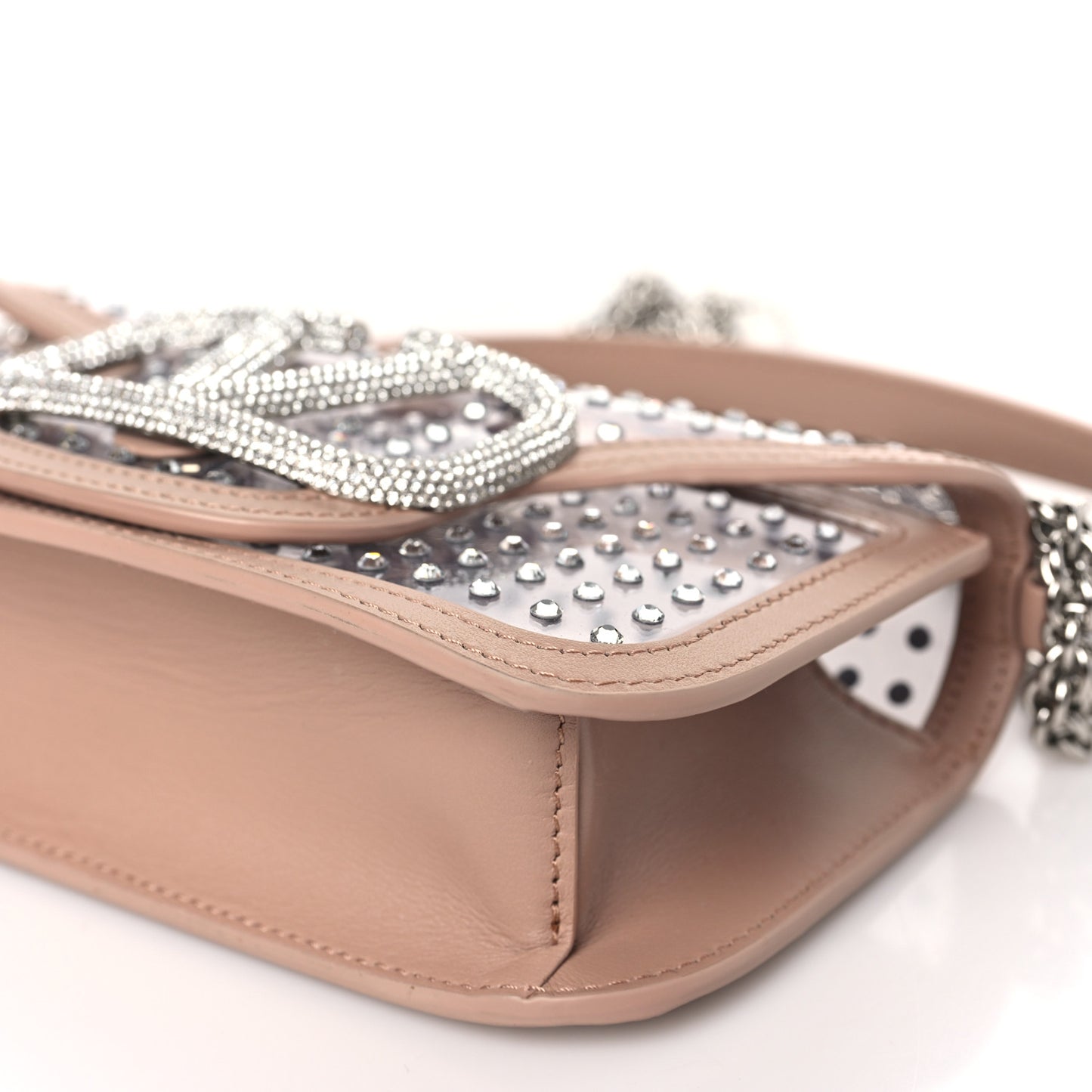 TPU Calfskin Crystal Vlogo Embellished Small Loco Shoulder Bag Trasparente Crystal Rose Cannelle