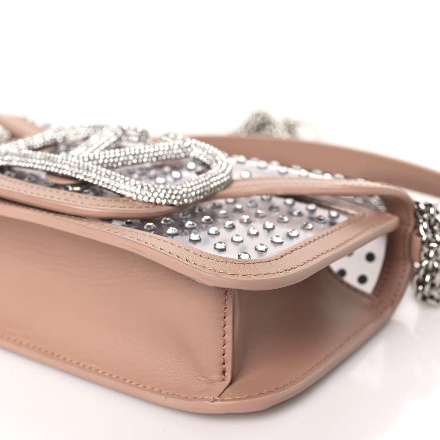 Valentino Garavani TPU Calfskin Crystal Vlogo Embellished Small Loco Shoulder Bag Trasparente Crystal Rose Cannelle 8 of 8