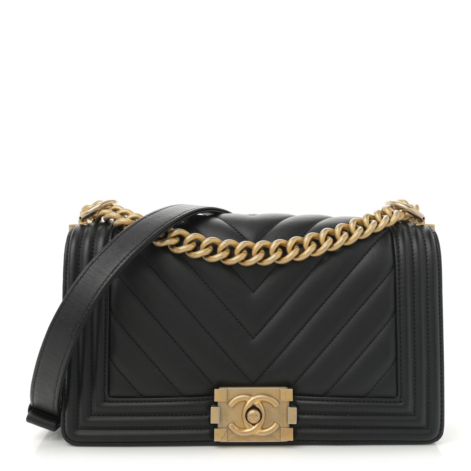 Chanel Calfskin Chevron Quilted Medium Boy Flap Black 1 of 11