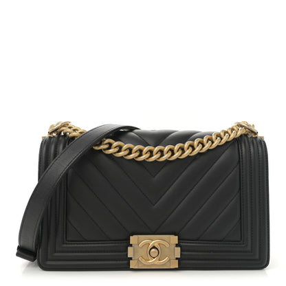 Chanel Calfskin Chevron Quilted Medium Boy Flap Black 1 of 11