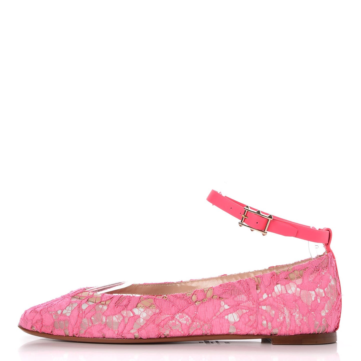Lace Ankle Strap Ballerina Flats 39.5 Framboise
