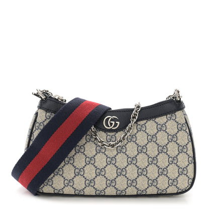 Gucci GG Supreme Monogram Textured Dollar Calfskin Web Small Ophidia GG Handbag Beige Blue 1 of 10