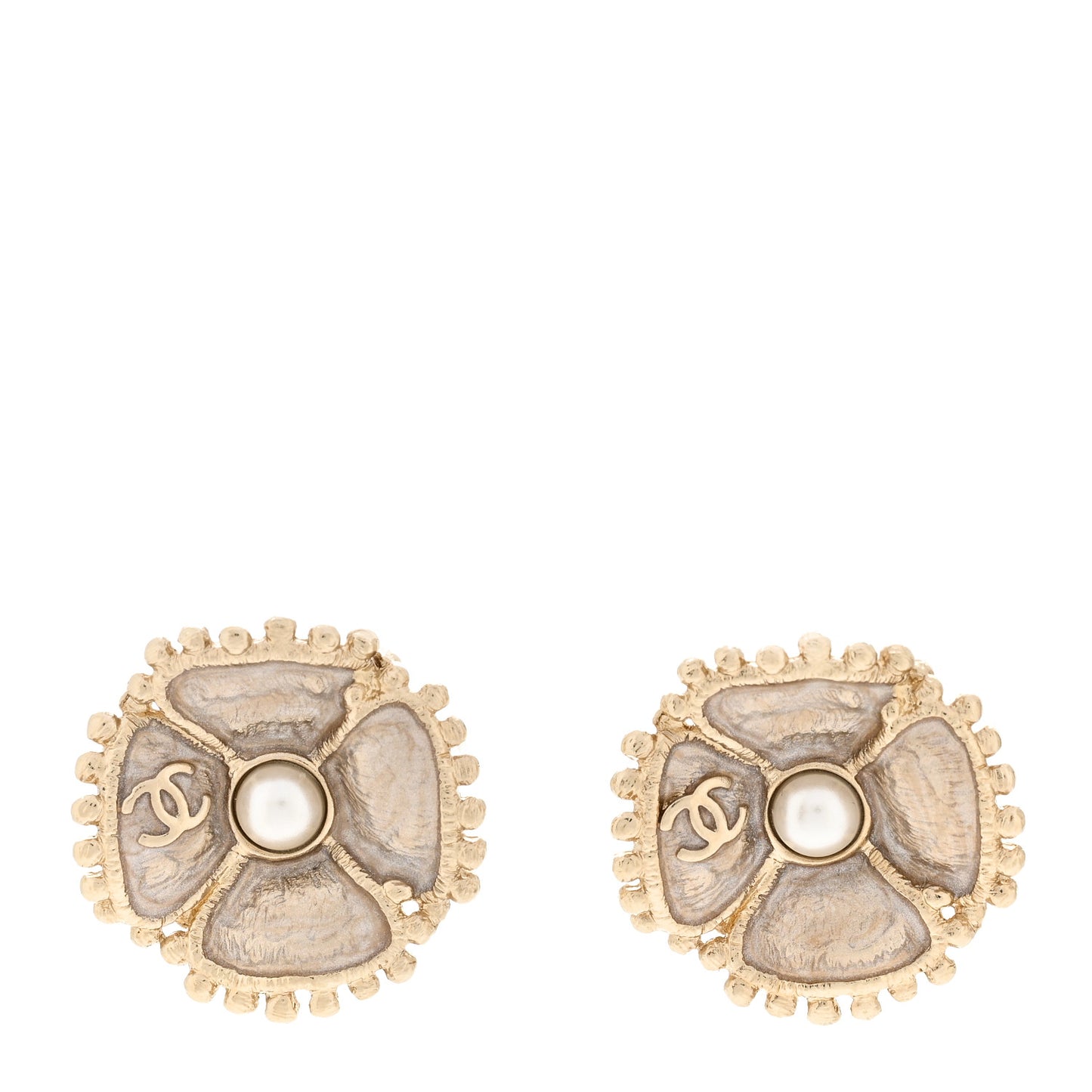 Enamel Pearl CC Camellia Earrings Pink Gold