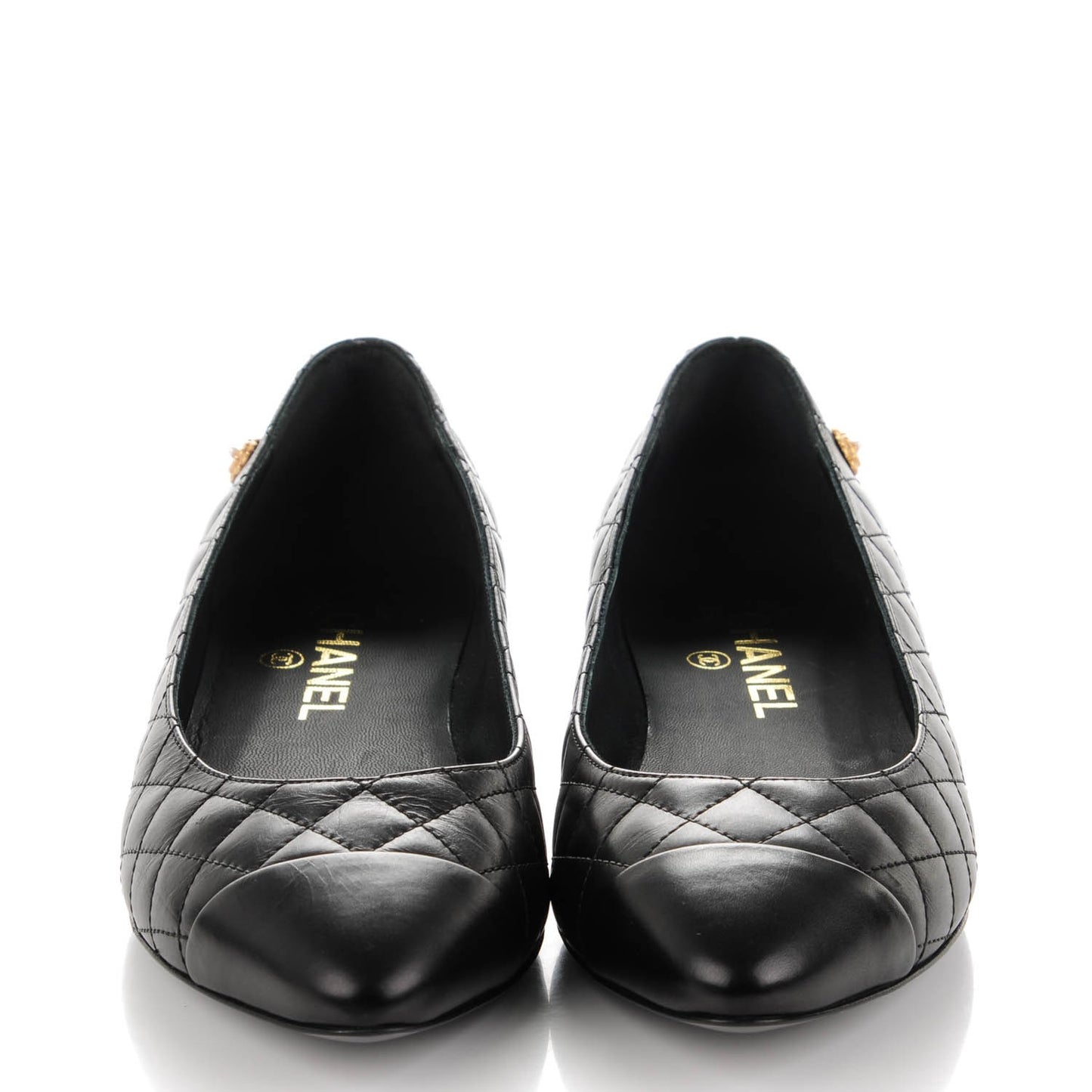 Calfskin Quilted Cap Toe Ballerina Flats 39 Black