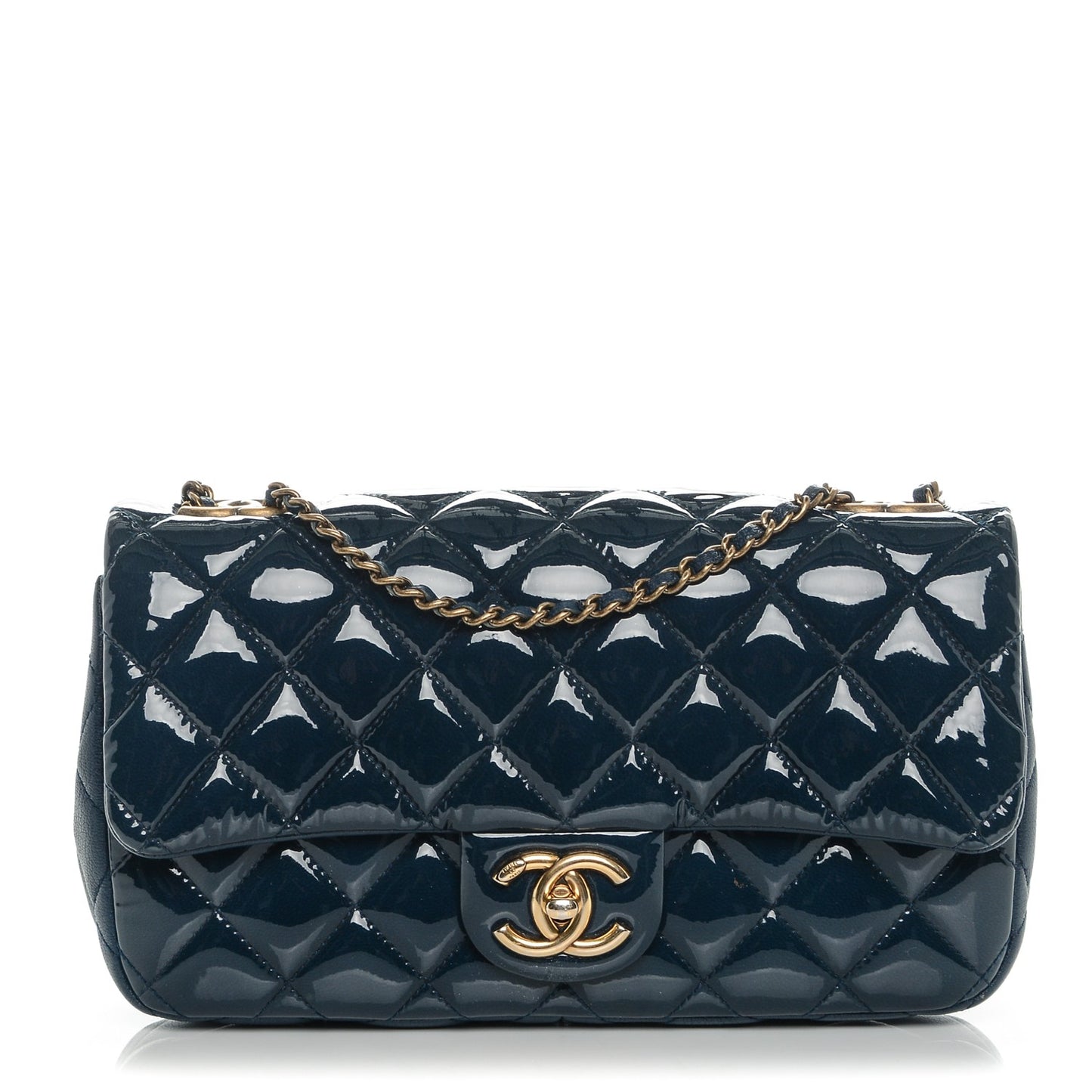Patent Goatskin Quilted Medium CC Eyelet Flap Blue