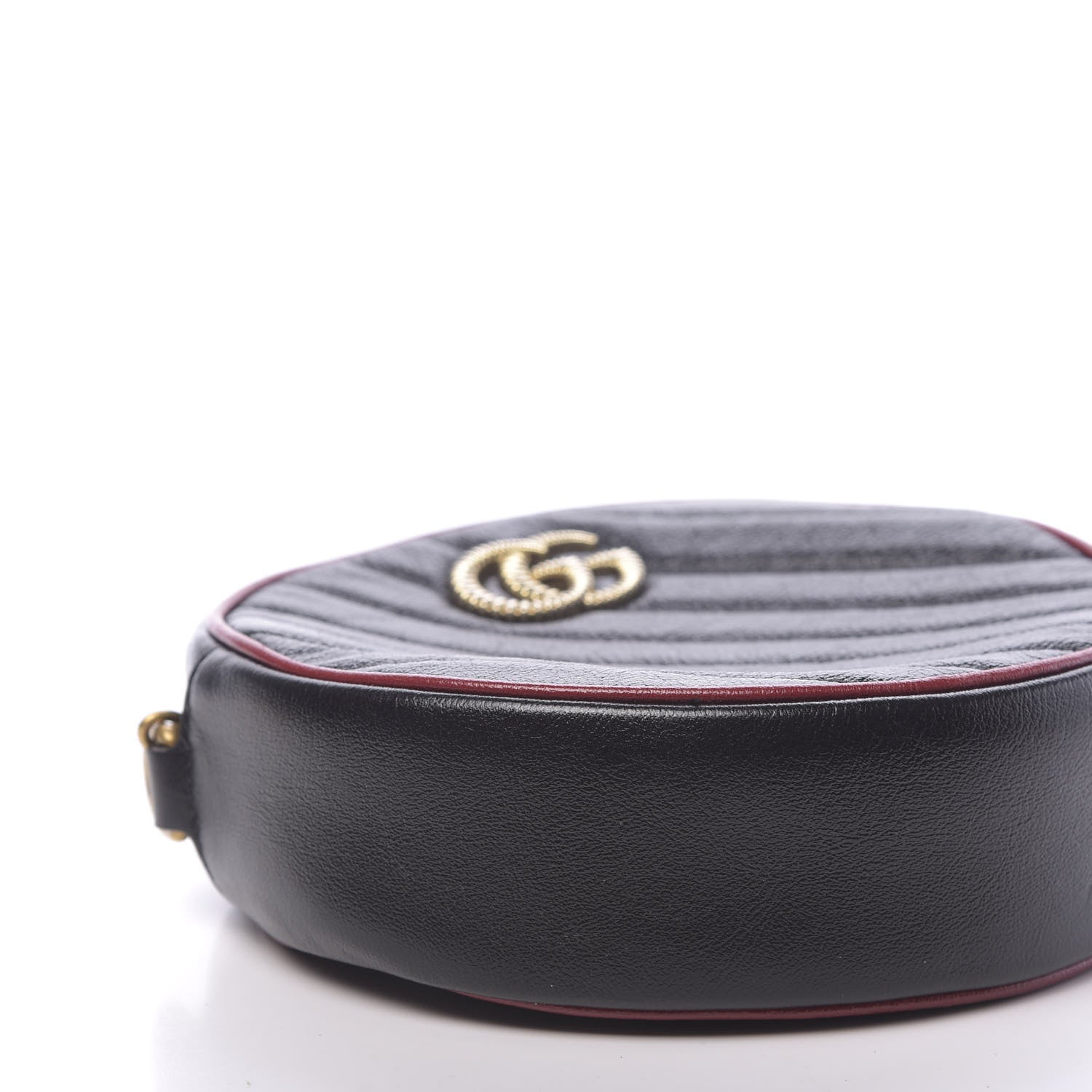 Gucci Vintage Effect Calfskin Matelasse Diagonal Mini Torchon GG Marmont Round Shoulder Bag Black Romantic Cherry 8 of 10