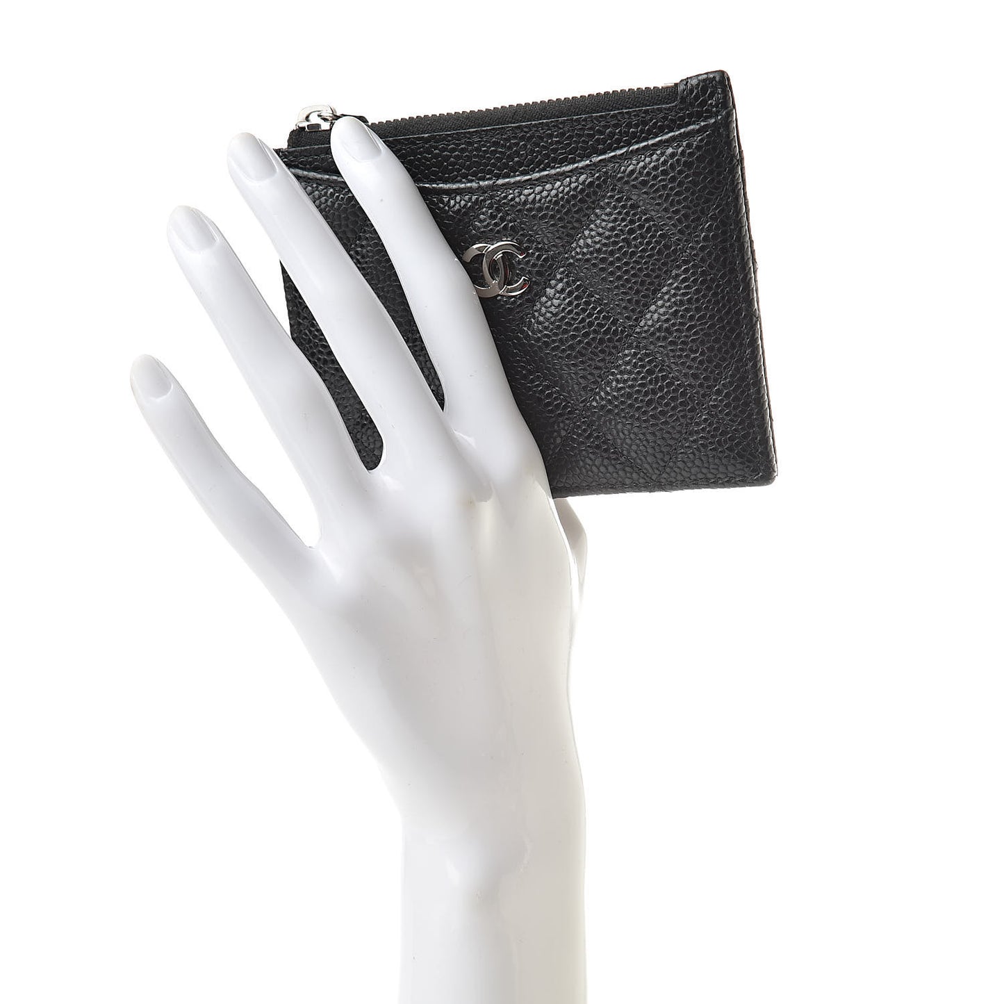 Caviar Quilted CC Zip Card Holder Black