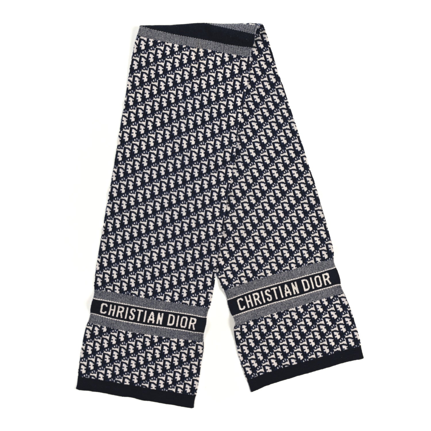 Christian Dior Wool Cashmere Oblique Scarf Beige Blue Black 2 of 3