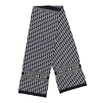 Christian Dior Wool Cashmere Oblique Scarf Beige Blue Black 2 of 3