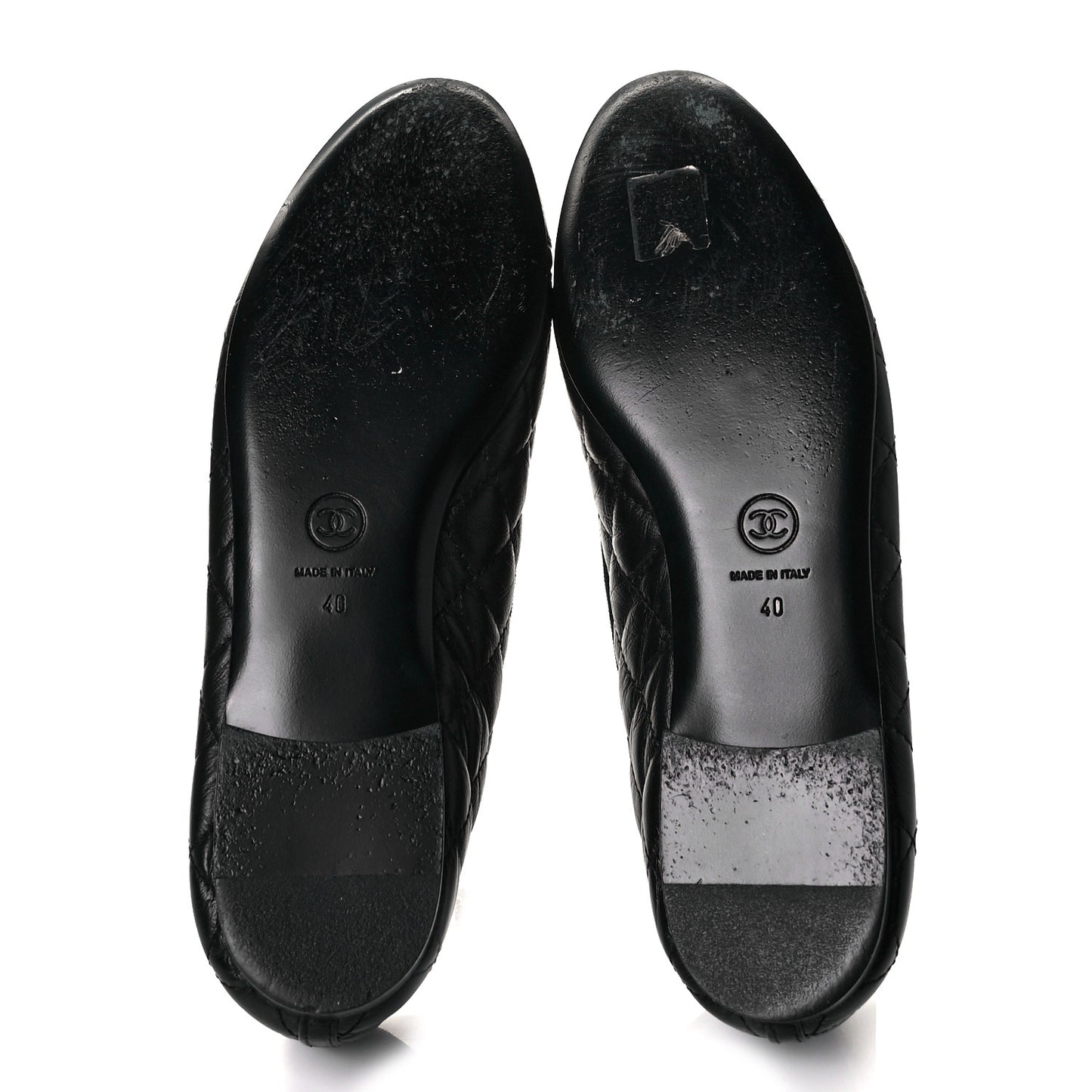 Aged Calfskin Quilted CC Cap Toe Ballerina Flats 40 Black