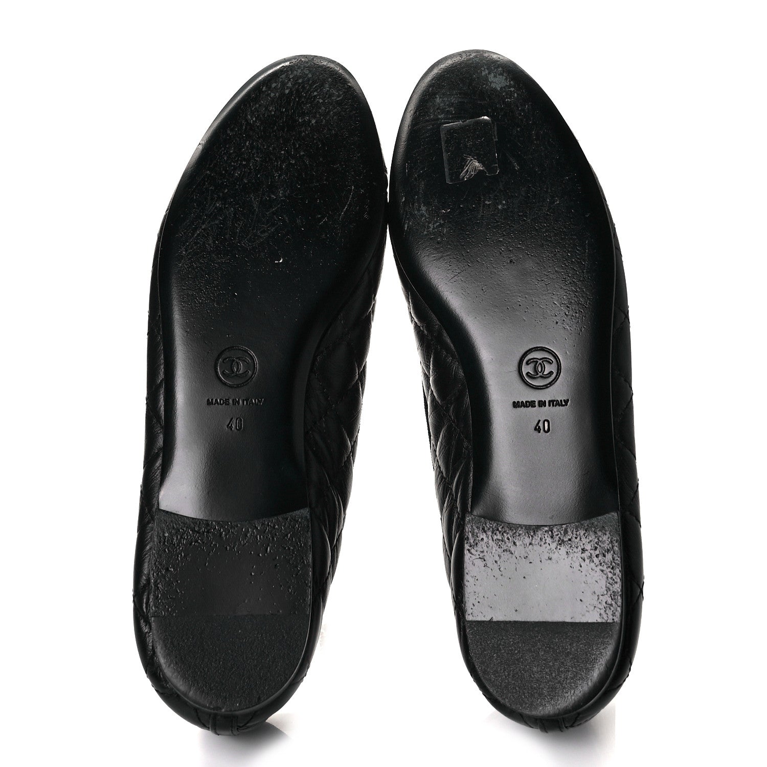 Chanel Aged Calfskin Quilted CC Cap Toe Ballerina Flats 40 Black 5 of 10
