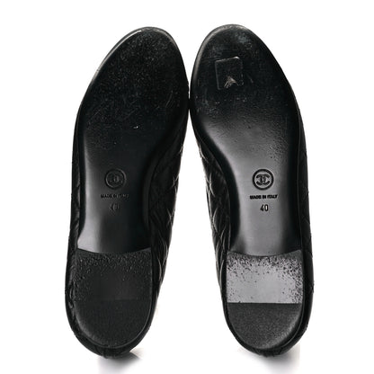 Chanel Aged Calfskin Quilted CC Cap Toe Ballerina Flats 40 Black 5 of 10