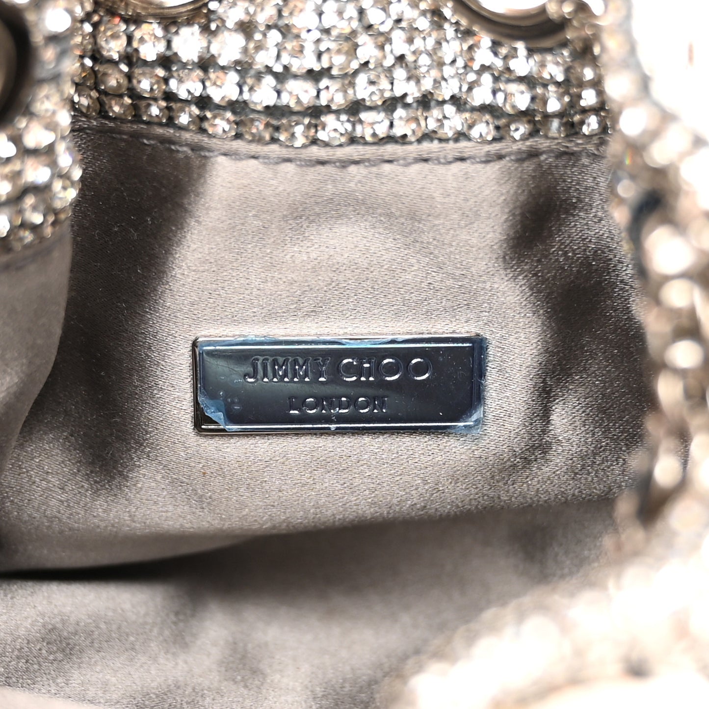 Satin Crystal Embellished Micro Bon Bon Bag Silver