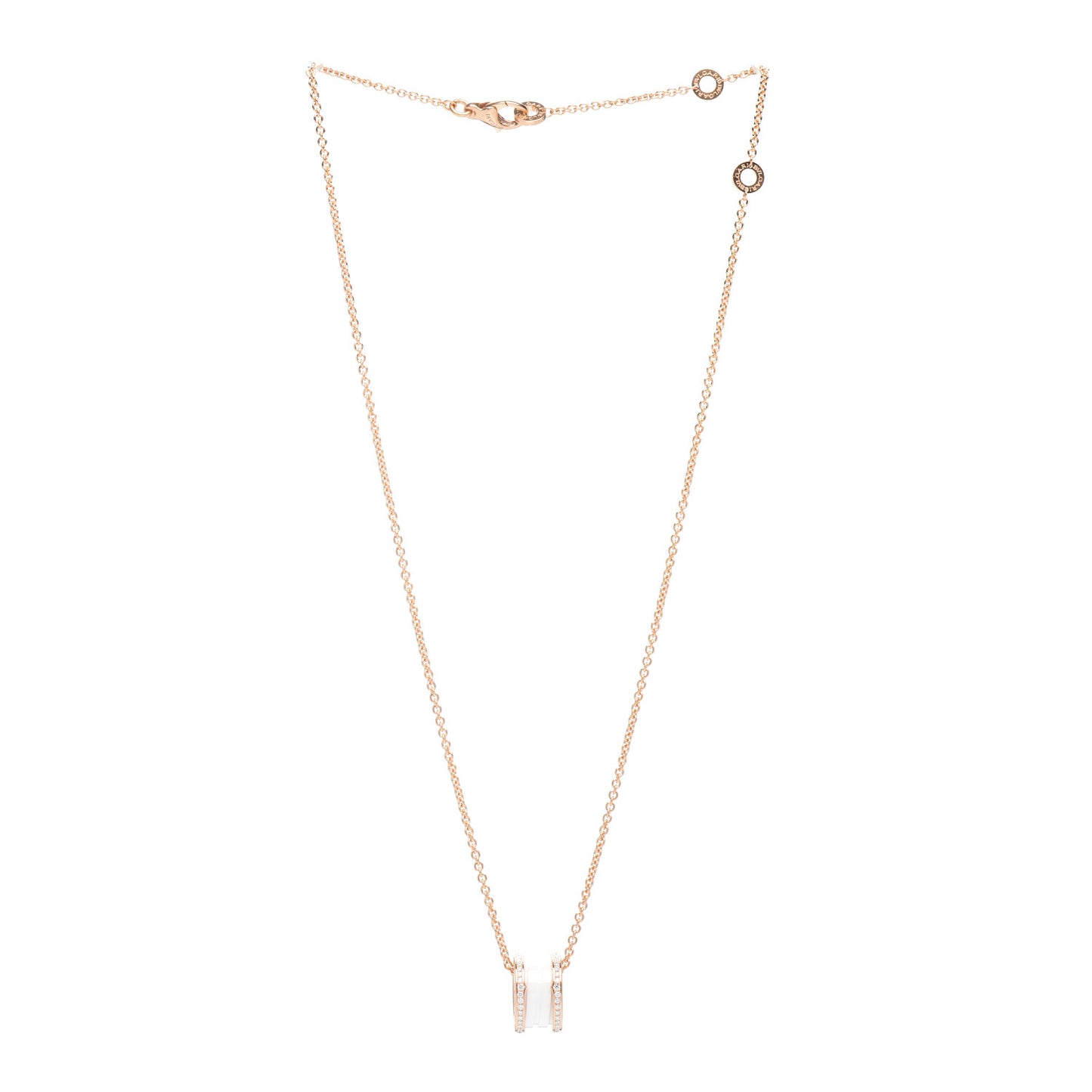 18K Rose Gold White Ceramic Diamond B.Zero1 Pendant Necklace