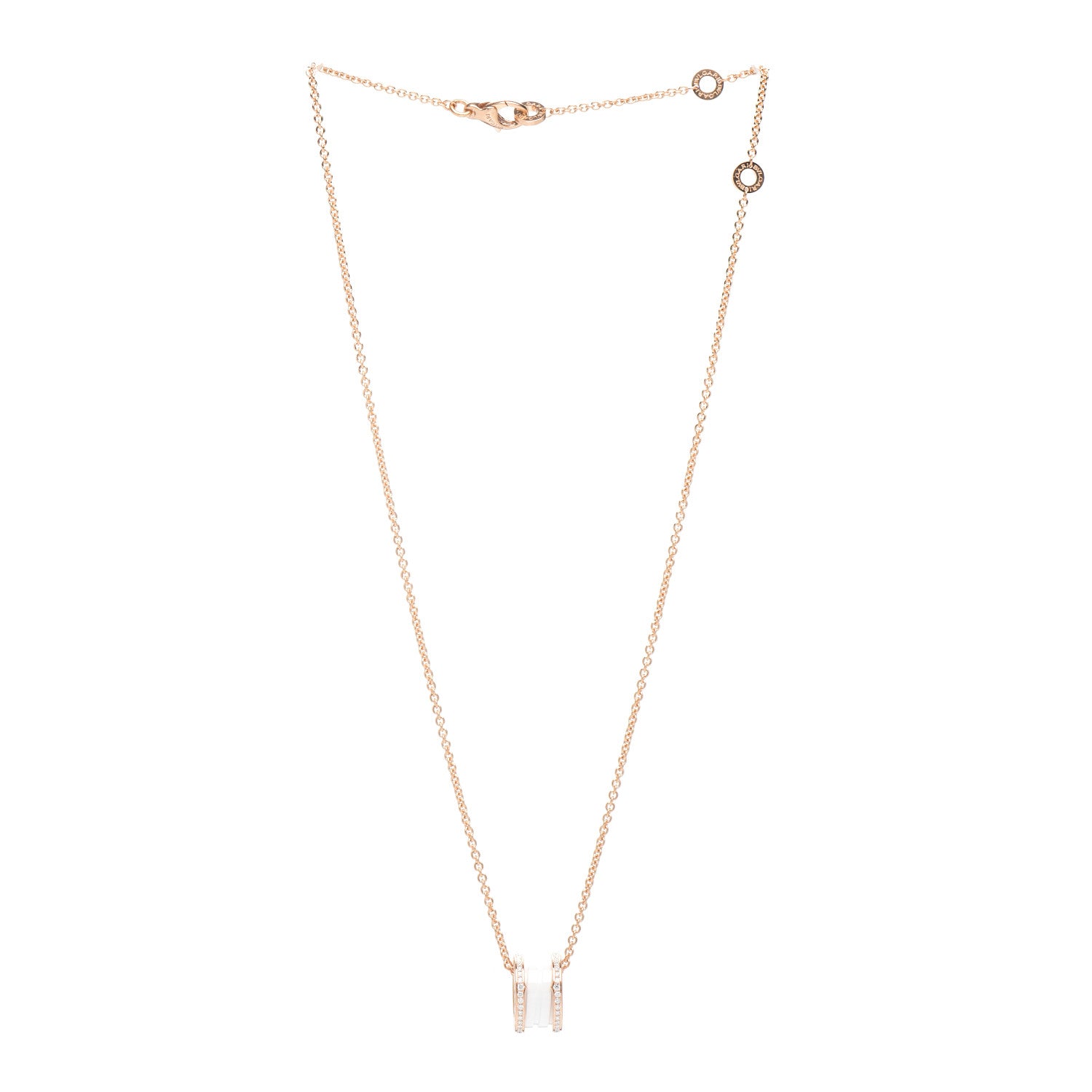 Bulgari 18K Rose Gold White Ceramic Diamond B.Zero1 Pendant Necklace 3 of 4