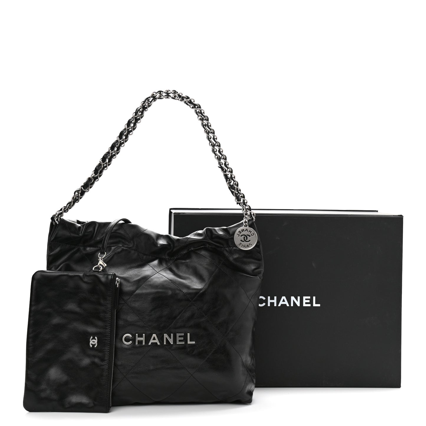 Shiny Calfskin Quilted Small Chanel 22 Black