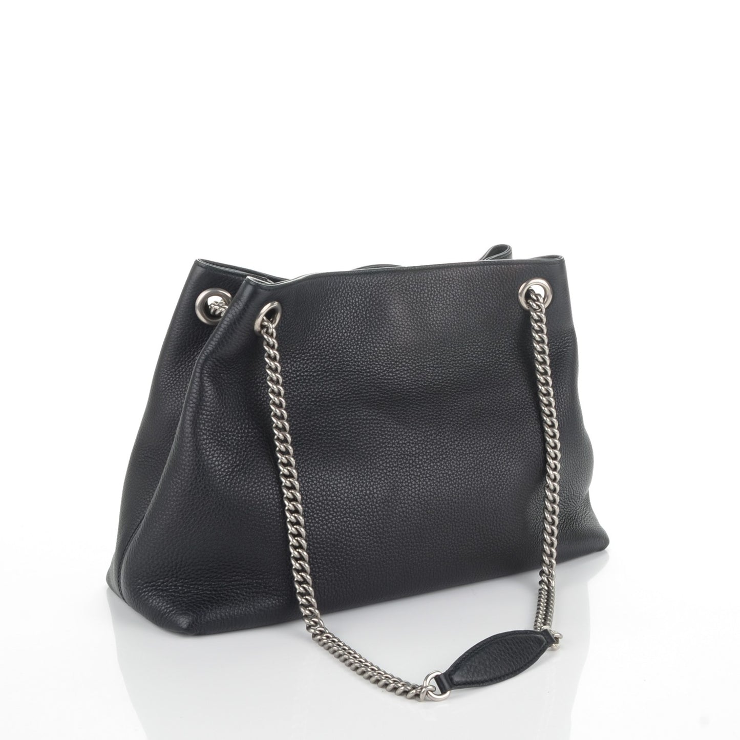 Pebbled Calfskin Studded Medium Soho Chain Shoulder Bag Black