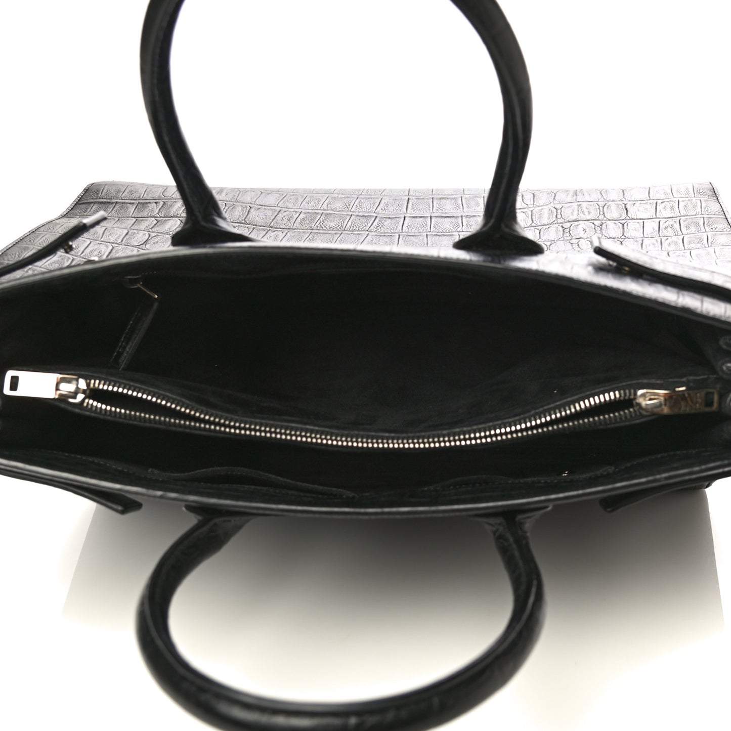 Calfskin Crocodile Embossed Large Sac De Jour Carryall Black