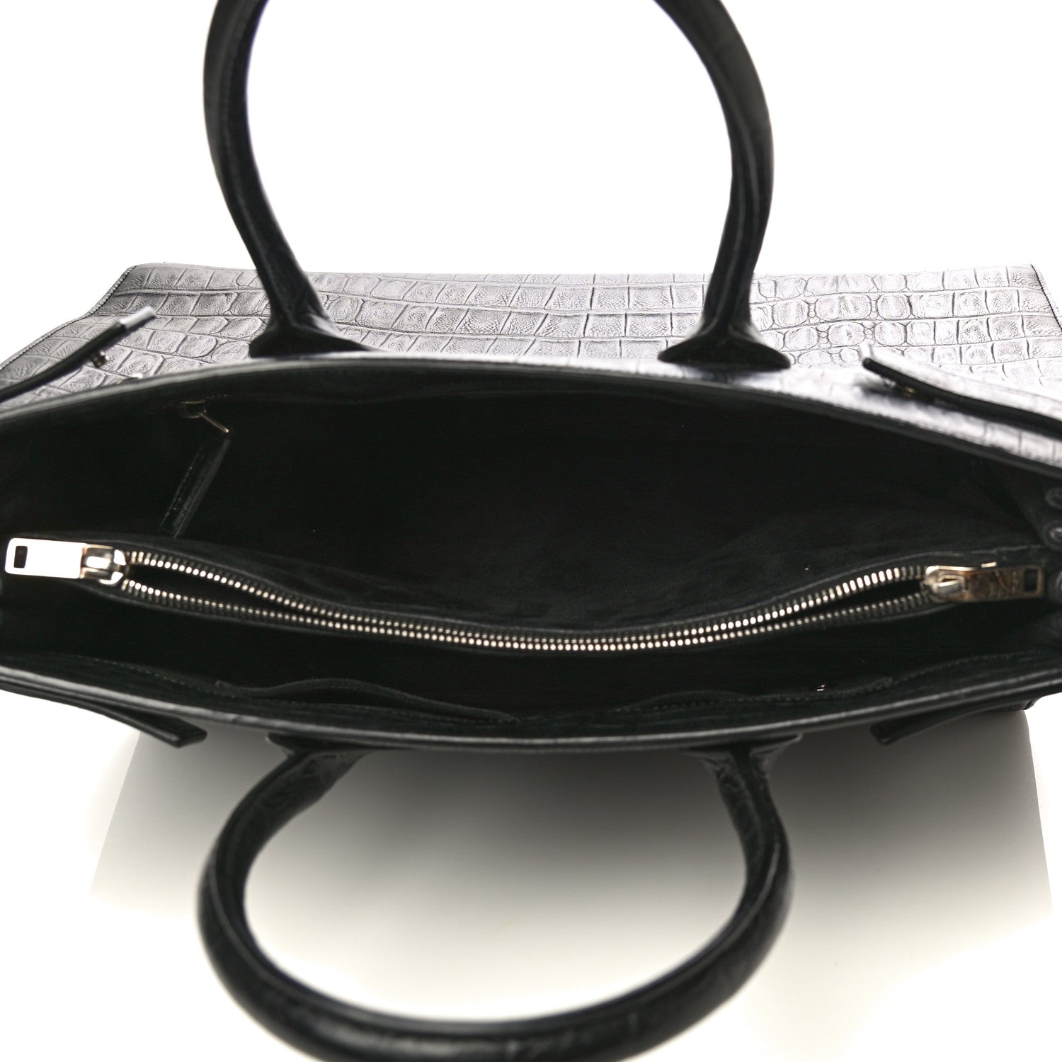 Saint Laurent Calfskin Crocodile Embossed Large Sac De Jour Carryall Black 5 of 25
