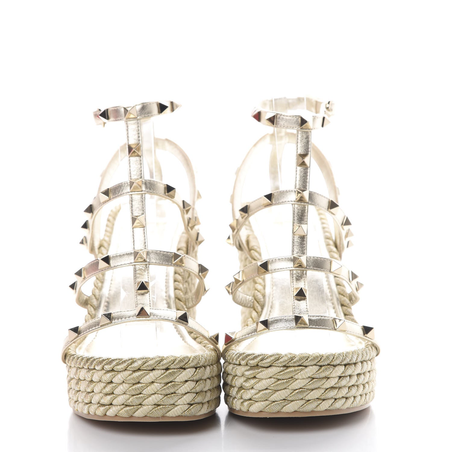 Valentino Garavani Metallic Nappa Rockstud Ankle Strap Torchon Espadrille Caged 25/95mm Wedge Sandals 41 Platino 2 of 8