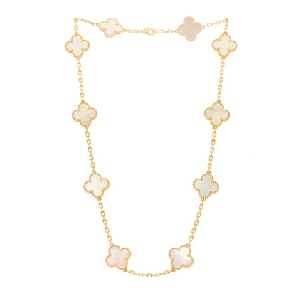 Van Cleef & Arpels 18K Yellow Gold Mother of Pearl 10 Motifs Vintage Alhambra Necklace 3 of 6