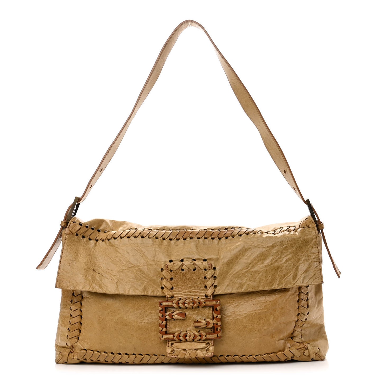 Goatskin Whipstitch Large Convertible Baguette Senape