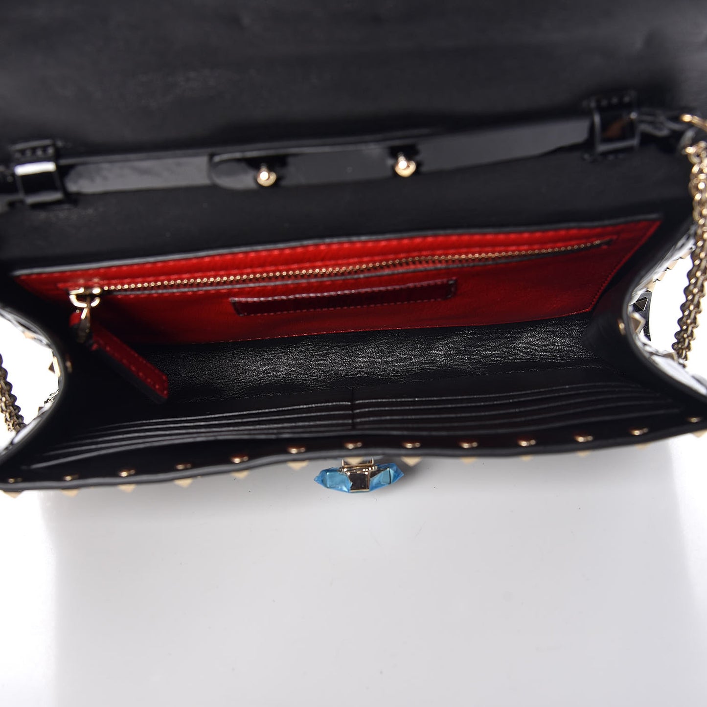 Patent Rockstud Spike Wallet on Chain Black