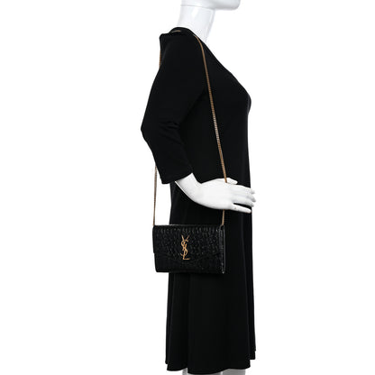 Saint Laurent Calfskin Crocodile Embossed Monogram Uptown Chain Wallet Black 2 of 11