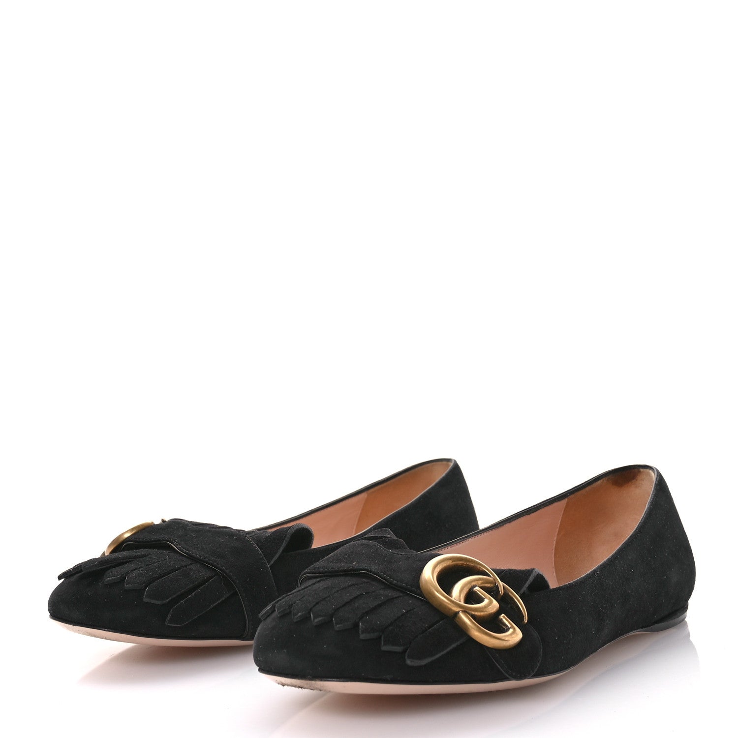 Gucci Kid Scamosciato GG Marmont Fringe Flats 36 Black 4 of 11