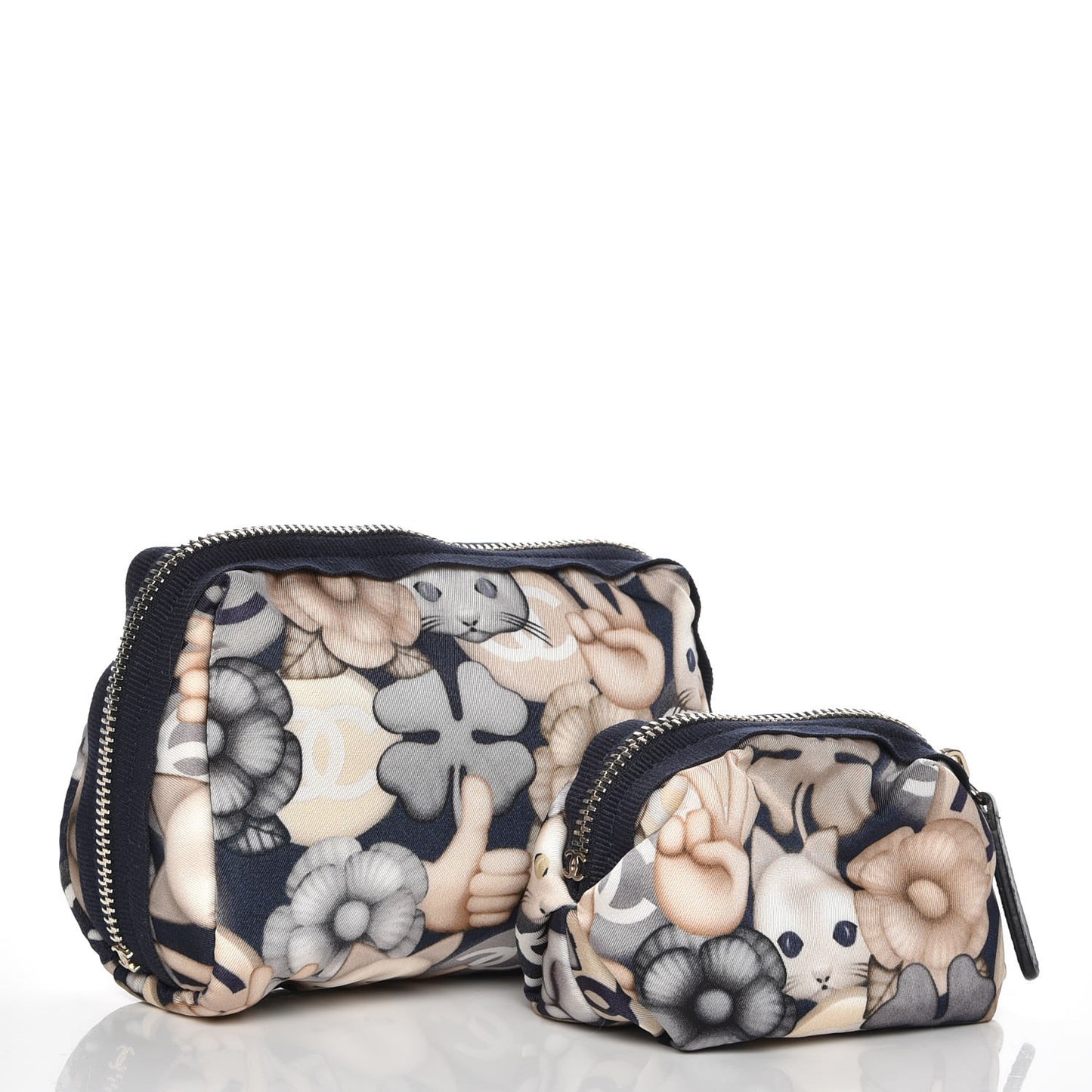 Nylon Cat Emoticon Cosmetic Pouch Navy