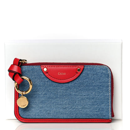 Chloe Calfskin Denim Alphabet Purse Wallet Blue Red 13 of 13