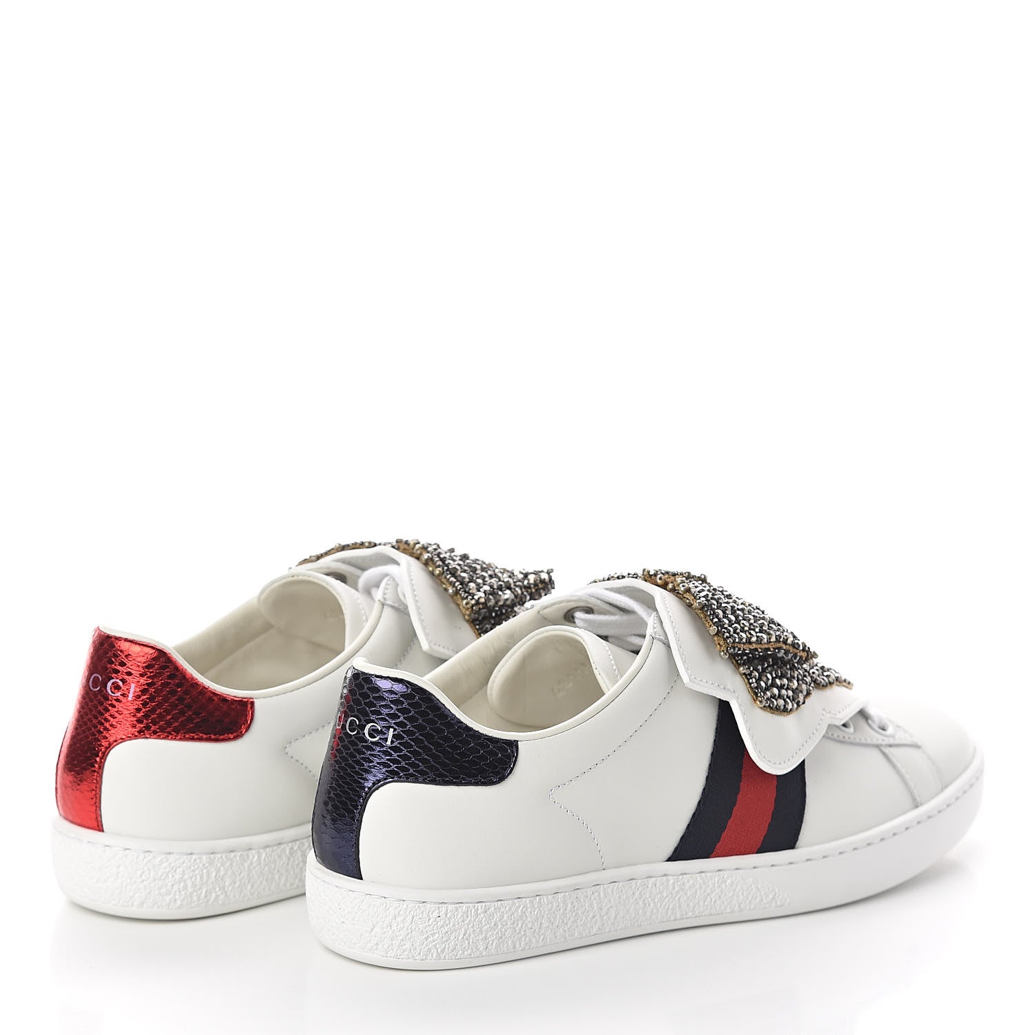 Gucci Calfskin Ayers Web Womens Ace Bow Lace Sneakers 36 White 4 of 7