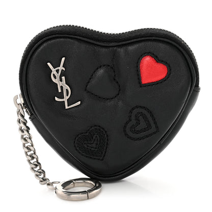 Saint Laurent Calfskin Heart Embossed Monogram Heart Key Pouch Black 1 of 6