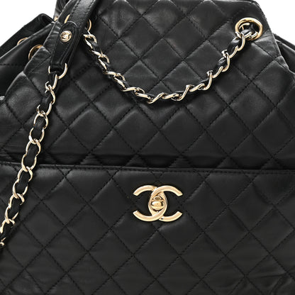 Chanel Lambskin Quilted Large Drawstring Bag Black 8 of 10