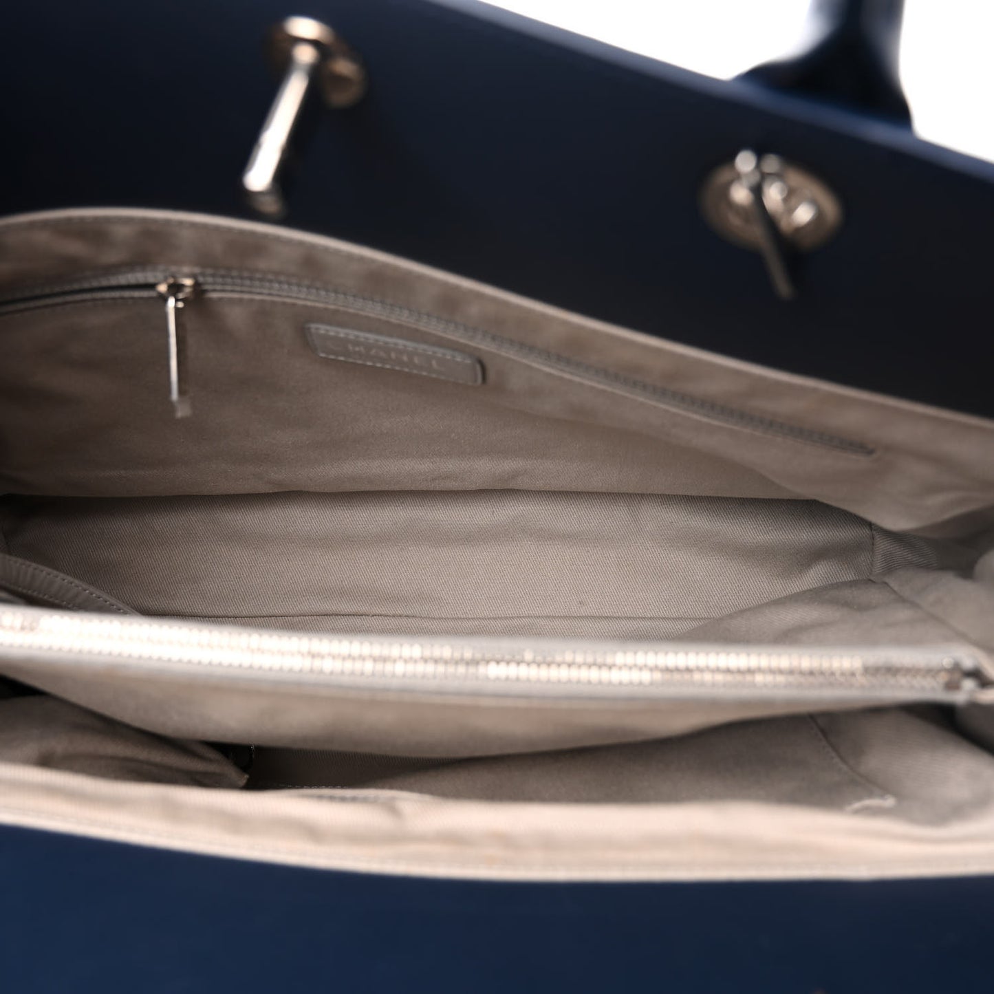 Aged Calfskin Quilted Be CC Tote Blue